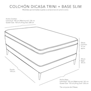Foto 7 | Colchón Dicasa Trini Matrimonial + Base Cama Slim + Almohada One + Protector Cloud + Sabanas Softy + Edredon Homy