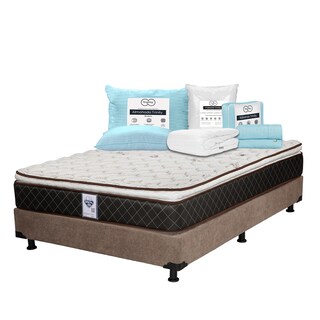 Foto 1 | Colchón Spring Air Minesota + Box Dicasa Color Café Matrimonial + Almohada Trinity + Protector Trinity + Sábanas Trin