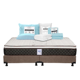 Foto 1 | Colchón Spring Air Minesota + Box Dicasa Color Café King Size + Almohada Trinity + Protector Trinity + Sábanas Trinity
