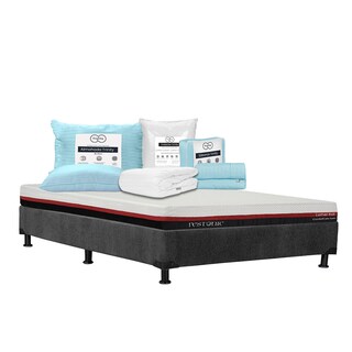 Foto 1 | Colchón Restonic Roll + Box Dicasa Color Gris Queen Size + Almohada Trinity + Protector Trinity + Sábanas Trinity
