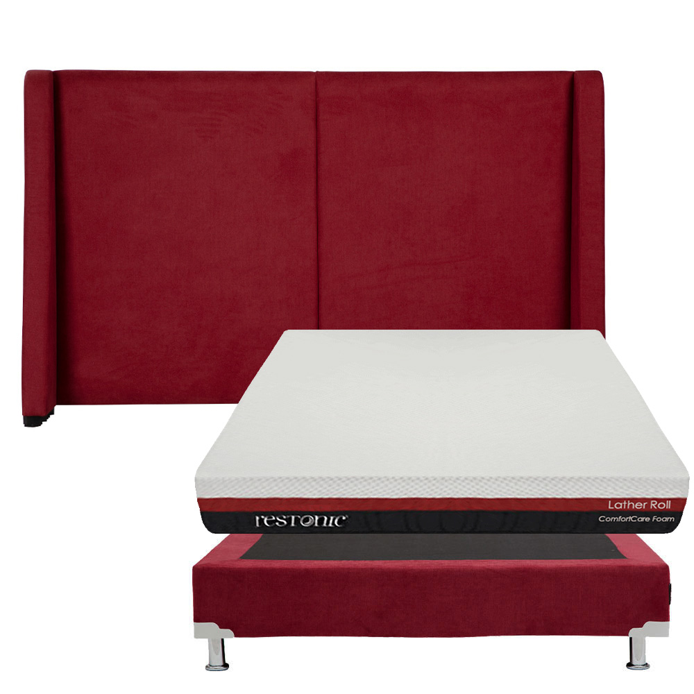 Cabecera Dicasa Milan Matrimonial Rojo + Box Dicasa Rojo + Colchón Restonic Roll