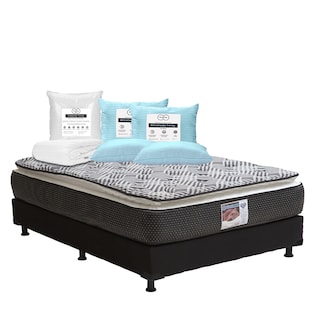 Foto 1 | Colchón Spring Air Omega + Box Dicasa Negro Matrimonial + 2 Almohadas Trinity + Protector Trinity