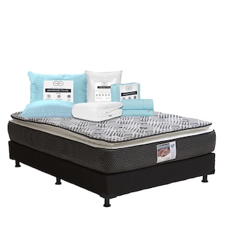 Foto 1 | Colchón Spring Air Omega + Box Dicasa Negro Matrimonial + Almohada Trinity + Protector Trinity + Sábanas Trinity