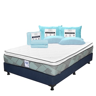 Foto 1 | Colchón Spring Air Baggio + Box Dicasa Azul Matrimonial + 2 Almohadas Trinity + Sábanas Trinity