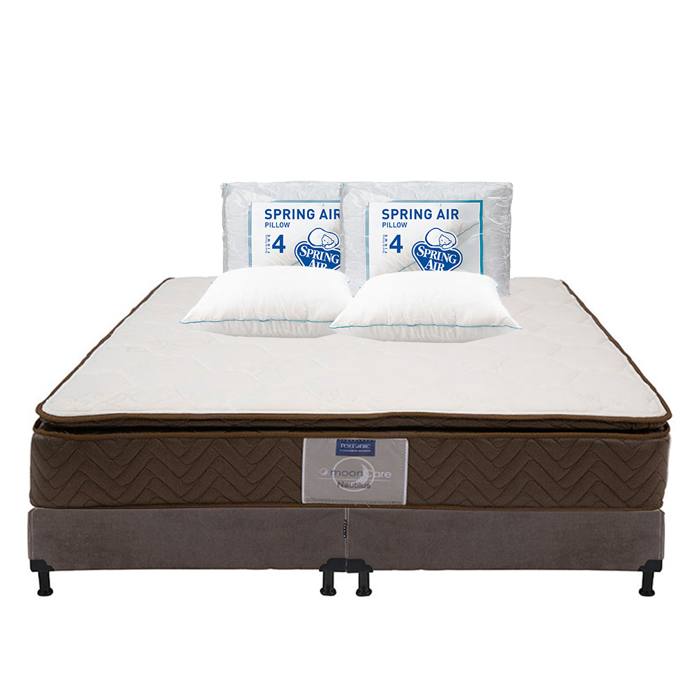 Colchón Restonic Nautilus + Box Dicasa Color Chocolate King Size + 2 Almohadas Osos