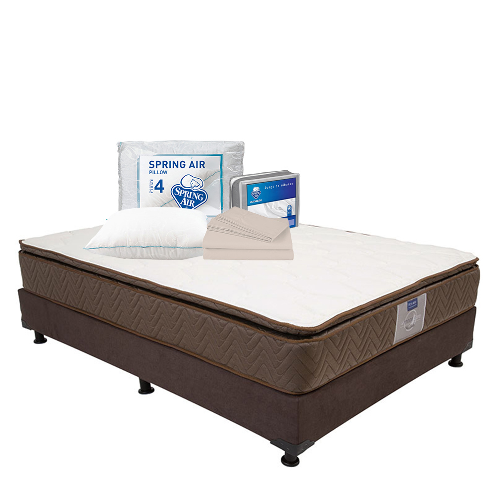 Colchón Restonic Nautilus + Box Dicasa Color Chocolate Individual + Almohada Osos + Sábanas Basic