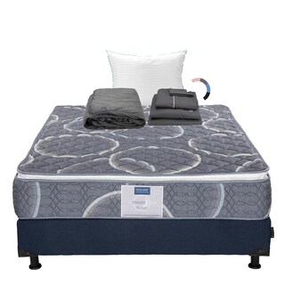 Foto 1 | Colchón Restonic Bongo Matrimonial + Box Dicasa Azul Marino + Almohada Royal + Protector Lux + Sábanas Royal