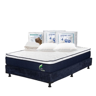 Foto 1 | Colchón Restonic Eon + Box Dicasa Color Azul Matrimonial + 2 Almohadas Osos + Protector Ultra