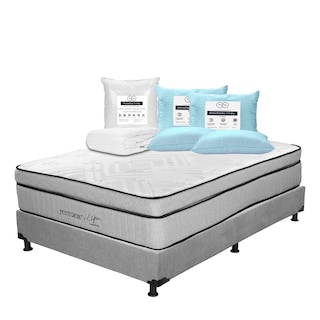 Foto 1 | Colchón Restonic Lipa + Box Dicasa Color Gris Queen Size + 2 Almohadas Trinity + Protector Trinity