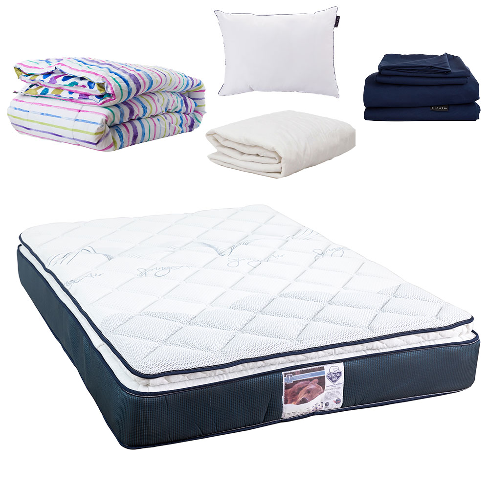 Foto 1 | Colchón Spring Air Monaco color Azul Marino Matrimonial más Almohada One más Sábanas Softy más Protector de