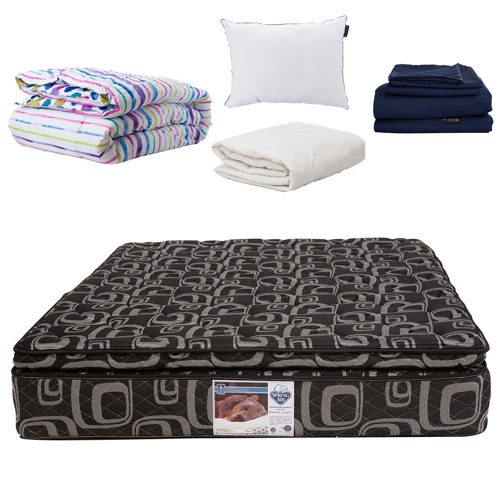 Colchón Spring Air Morgan Matrimonial Color Negro + Almohada One + Sábanas Softy + Protector De Colchón + Edredón