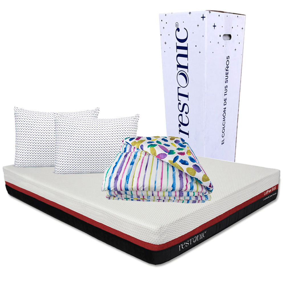 Colchón En Caja Restonic Roll Individual + 2 Almohadas 2pack + Edredón