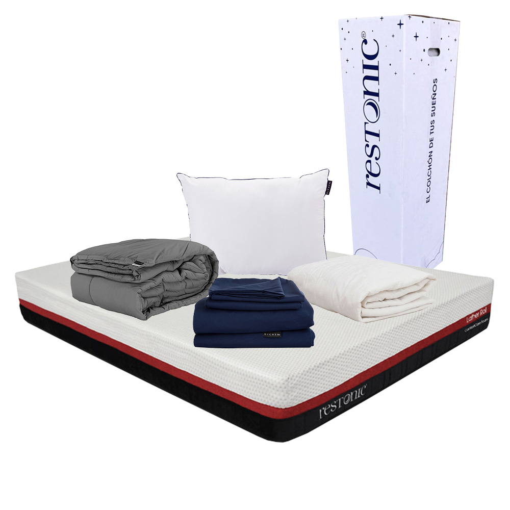 Colchón en Caja Restonic Roll King Size + Almohada One + Protector de Colchón + Sábanas Softy + Edredón