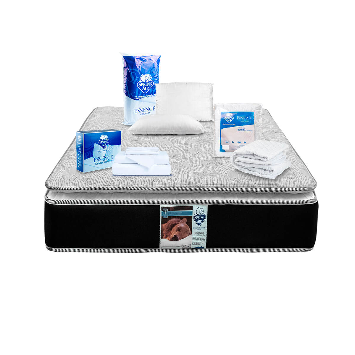 Colchón Queen Size  Spring Air Kunis más 2 Almohadas Protector y Juego de Sabanas