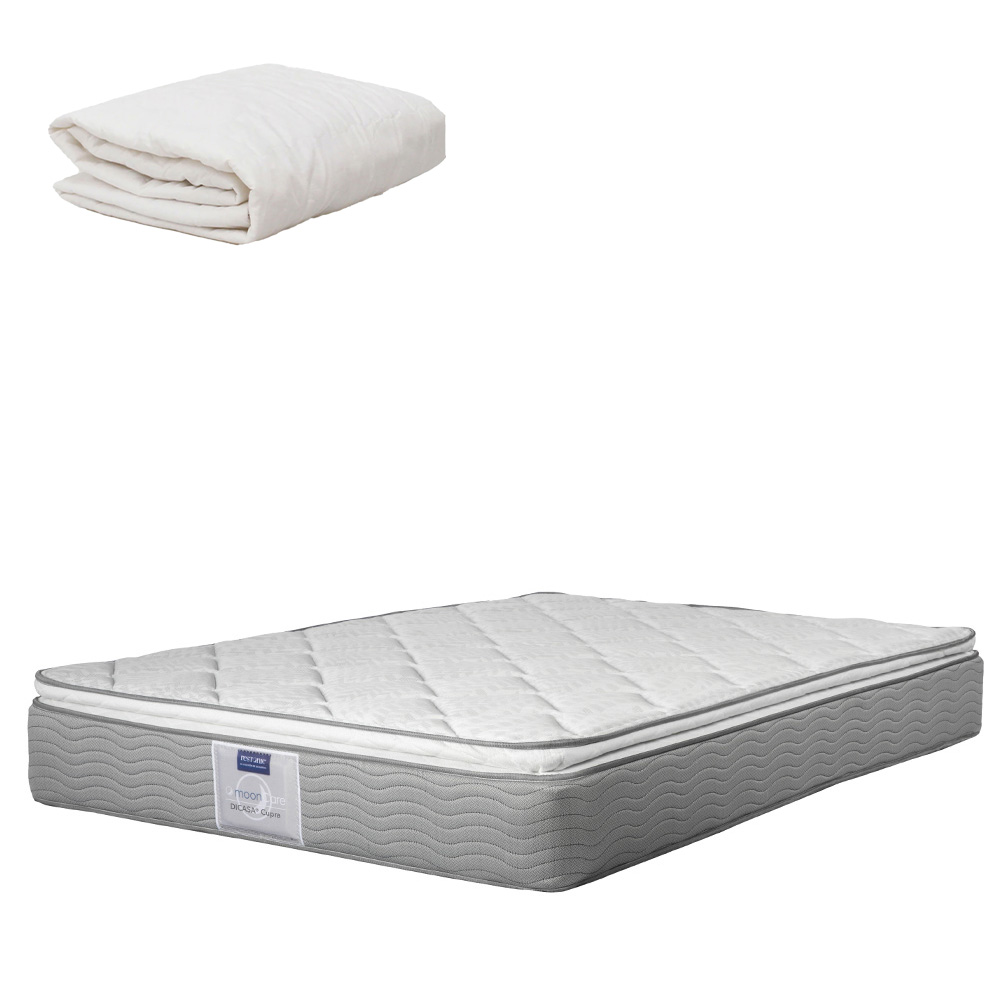 Colchón Queen Size Restonic Cupra color Blanco y Protector de Colchón