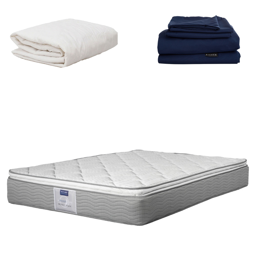 Colchón Restonic Cupra Color Blanco Queen Size + Protector + Sábanas Softy