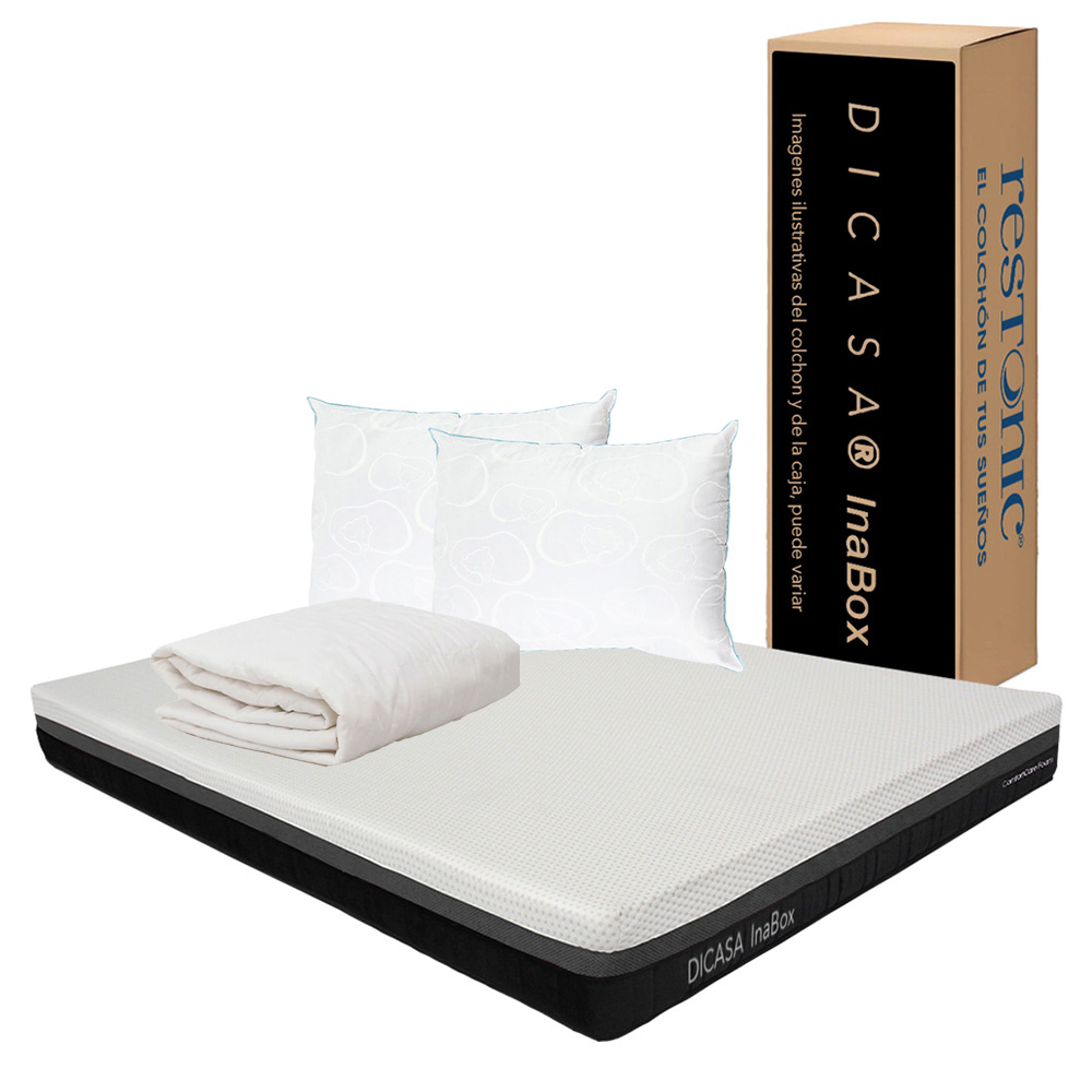 Colchón Dicasa Inabox color Blanco Matrimonial + 2 Almohadas Spring Air + Protector Spring Air