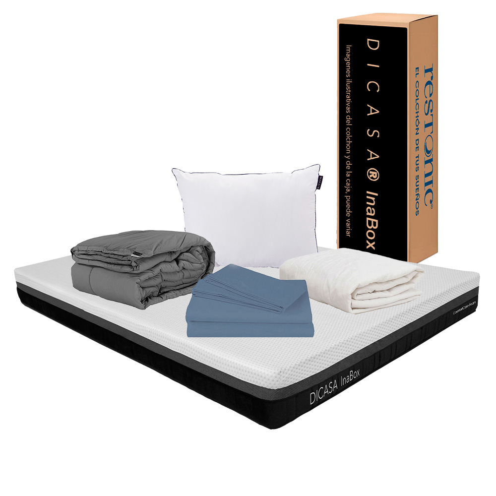 Foto 1 | Colchón Dicasa Inabox color Blanco Matrimonial + Almohada One + Protector + Sábanas + Edredón