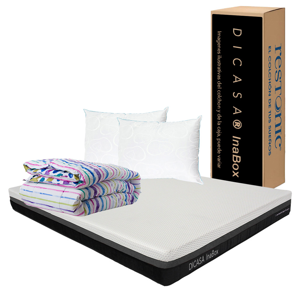 Colchón Dicasa Inabox Blanco Individual + 2 Almohadas Osos + Edredón