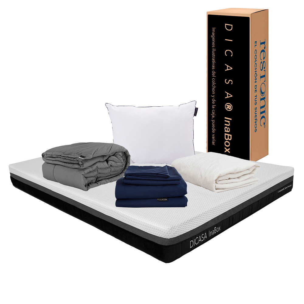 Foto 1 | Colchón Dicasa Inabox Color Blanco Matrimonial + Almohada One + Protector + Sábanas Softy + Edredón
