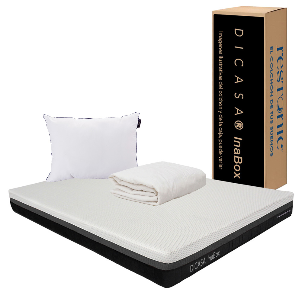 Colchón Dicasa Inabox color Blanco Individual + Almohada Dicasa + Protector Supreme