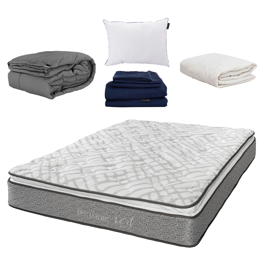 Colchón Restonic Vail Queen Size + Almohada Dicasa + Protector Spring Air + Sábanas Dicasa + Edredón Dicasa