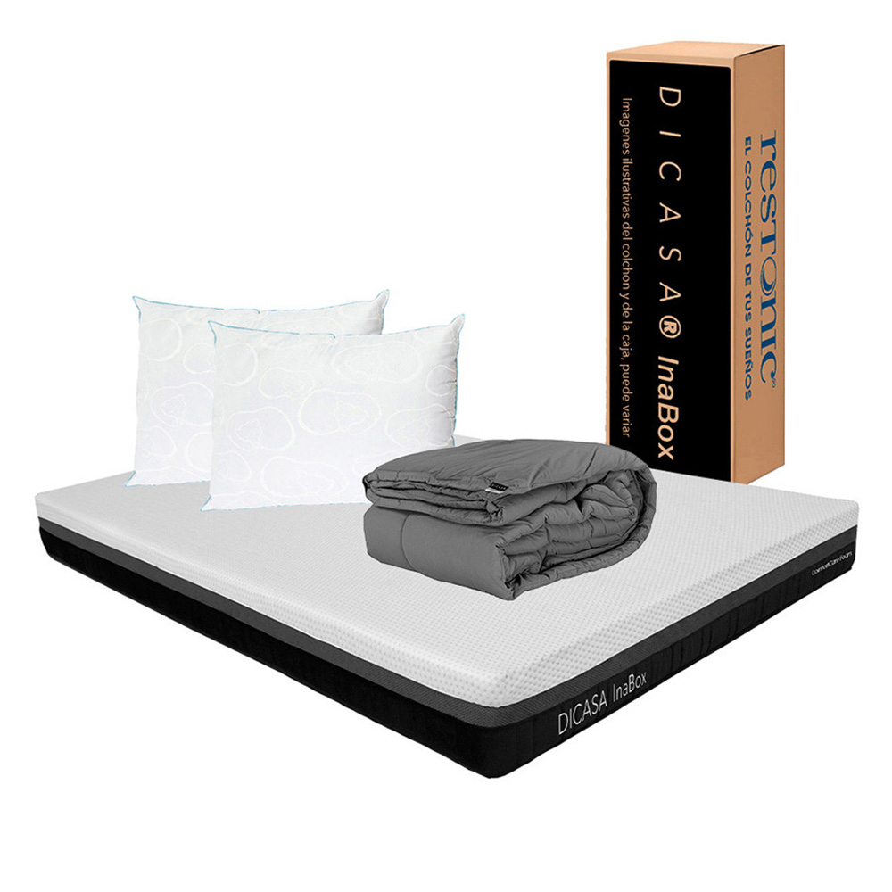 Foto 1 | Colchón Dicasa Inabox Blanco Matrimonial + 2 Almohadas Osos + Edredón