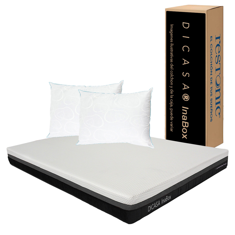 Colchón  Queen Size  Dicasa Inabox Color Blanco y 2 Almohadas Osos