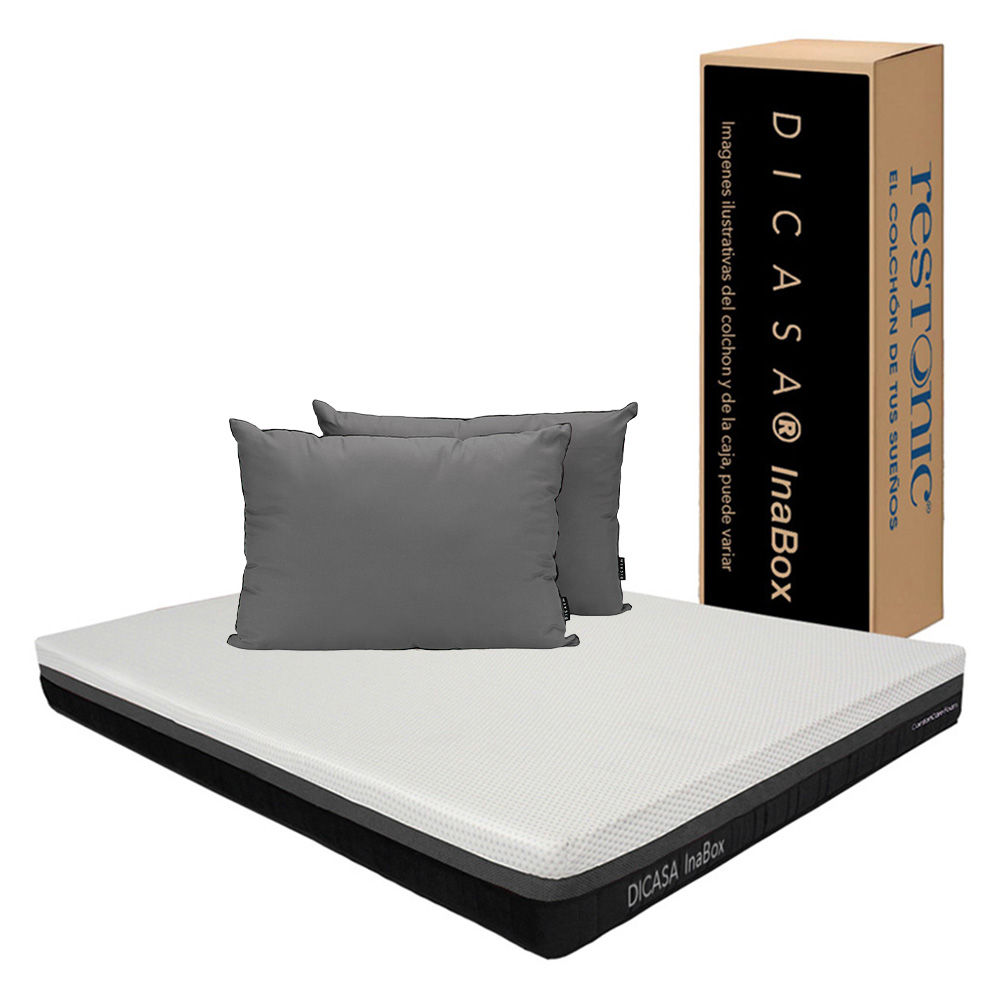 Colchón Dicasa Inabox color Blanco Matrimonial más Almohada 2 Pack