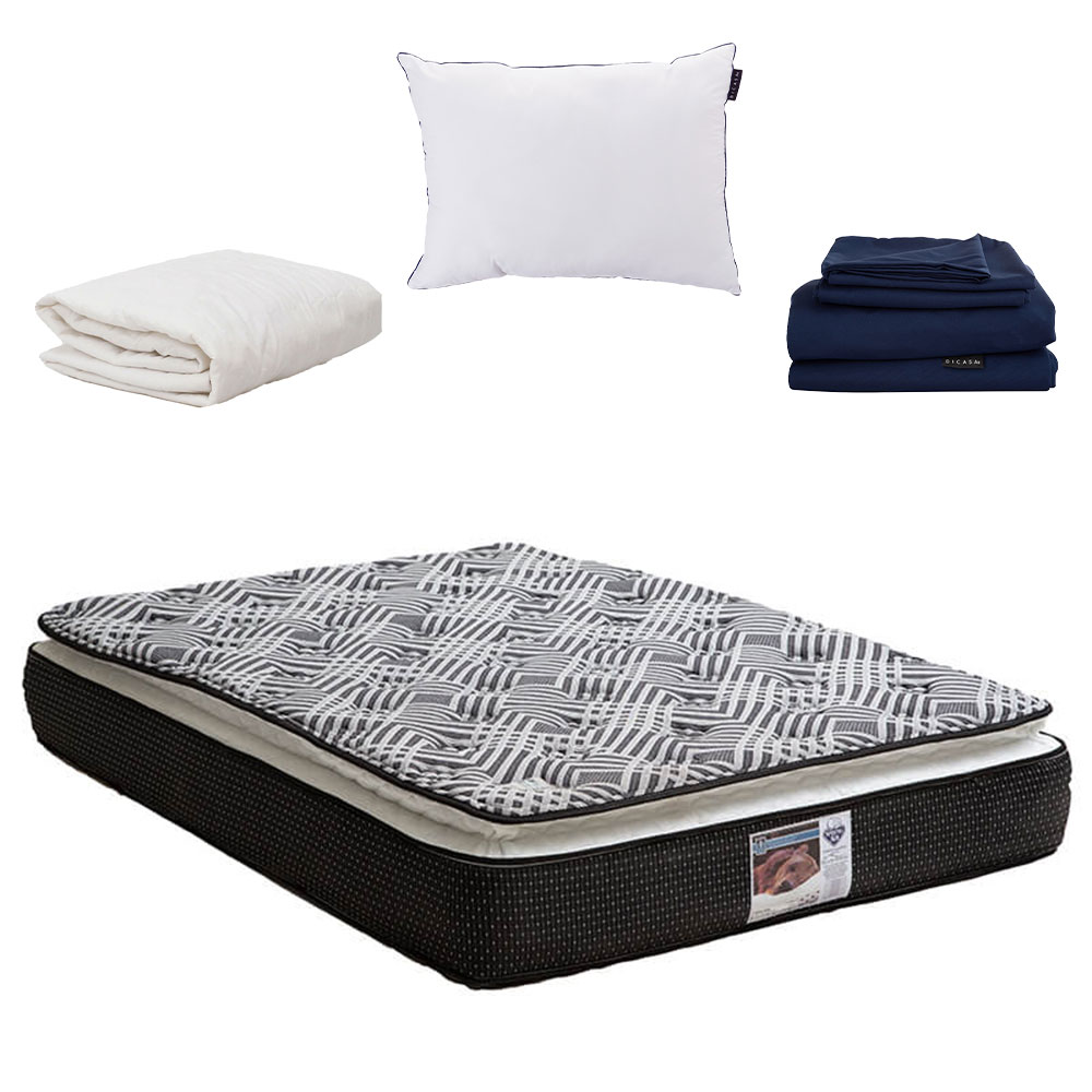 Colchón Spring Air Omega color Gris Queen Size más Almohada One y Sabana Softy