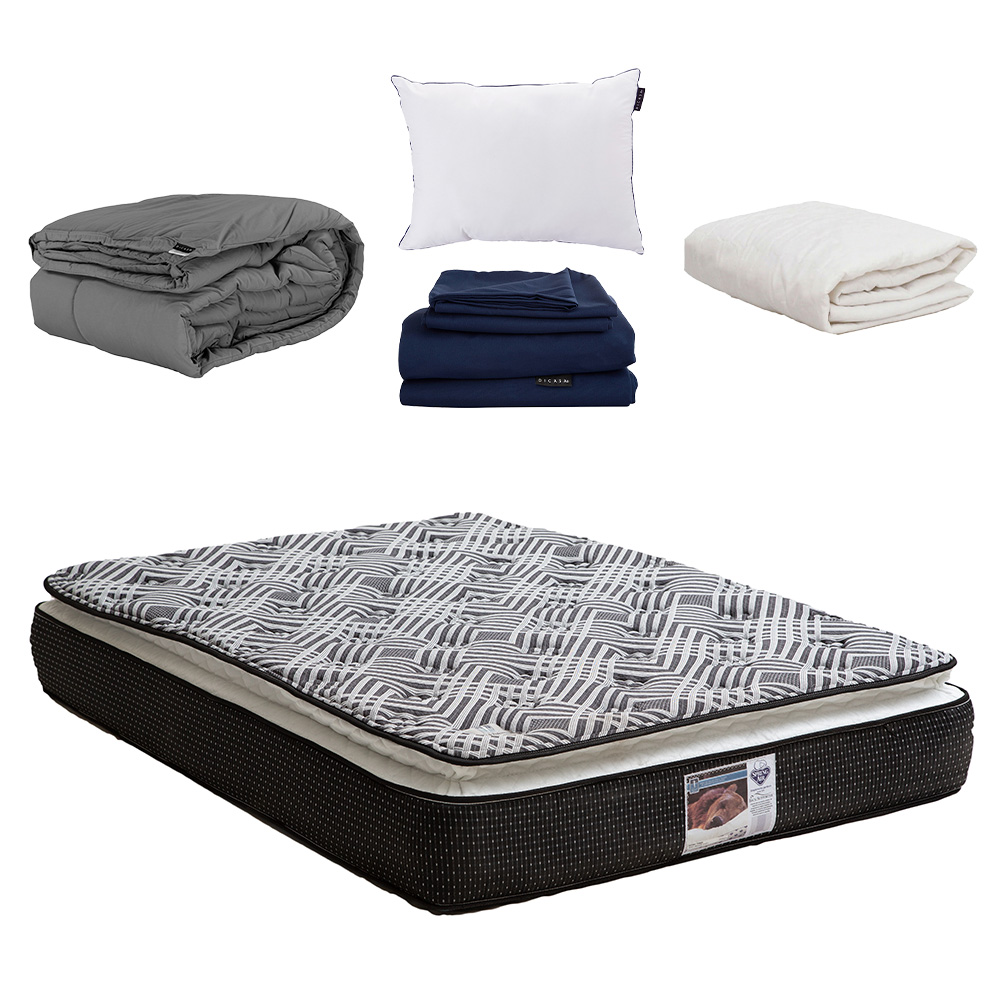 Colchón Spring Air Omega color Gris Queen Size más Almohada One más Sabana Softy y Edredón Verona