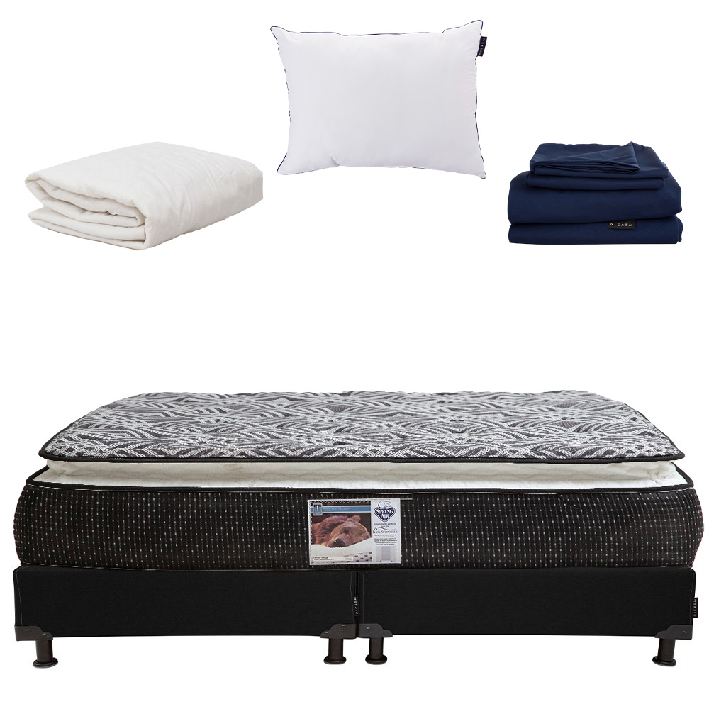 Foto 1 | Colchón Spring Air Omega King Size  + Box Black + Almohada One+ Protector de Colchón + Sabanas Softy