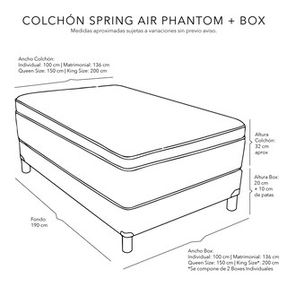 Foto 4 | Colchón Spring Air Phantom King Size + Box Belu +2 Almohadas + Sábanas Softy