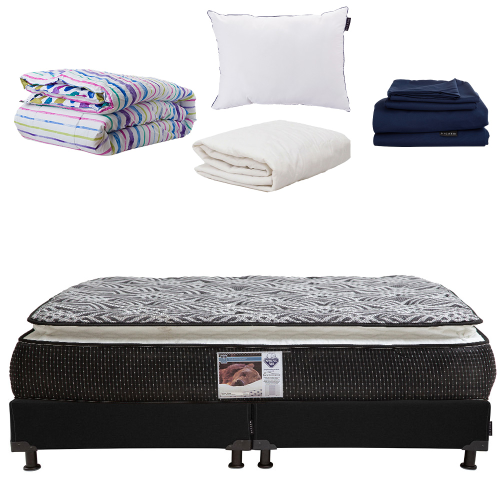 Colchón Spring Air Omega King Size más Box Black más Almohada One más Protector de Colchón más Sábanas Soft