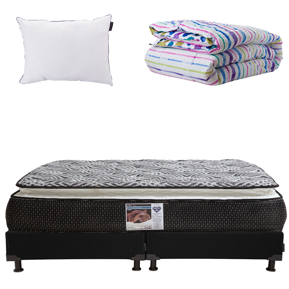 Colchón Spring Air Omega King Size más Box Black más Almohada One y Edredón Verona