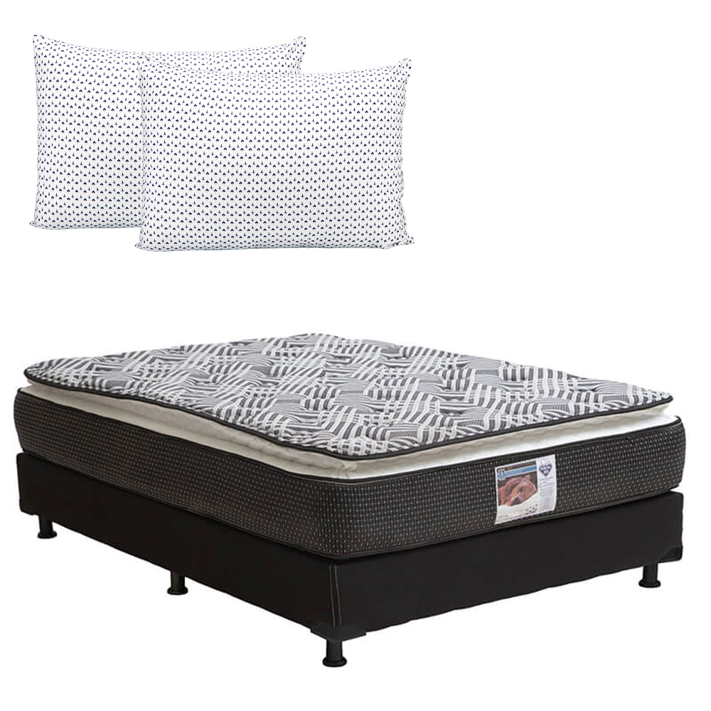 Colchón Spring Air Omega color Gris Matrimonial más Box Black y 2 Almohadas 2pack