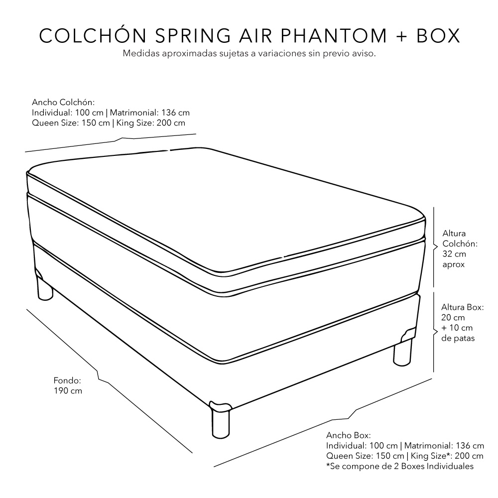 Foto 4 | Colchón Spring Air Phantom color Negro Matrimonial más Box Belu más Protector de Colchón y Sábanas