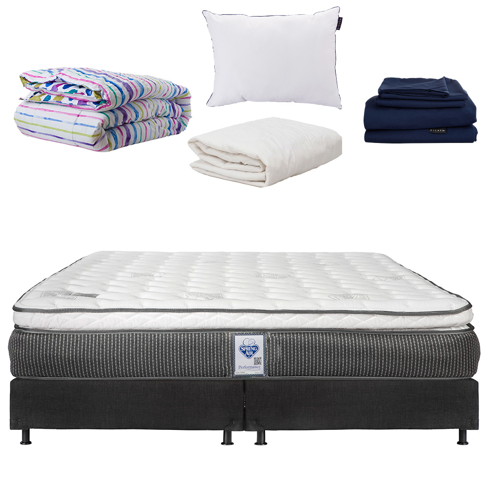 Colchón Spring Air Phantom King Size más Box Belu más Almohada One más Protector de Colchón más Sábanas So