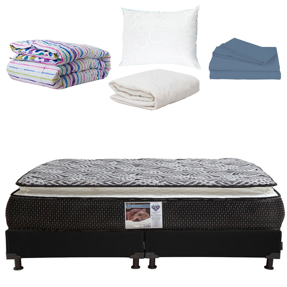 Colchón Spring Air King Size + Box Black + Almohada Oso + Protector de Colchón + Sábanas + Edredón