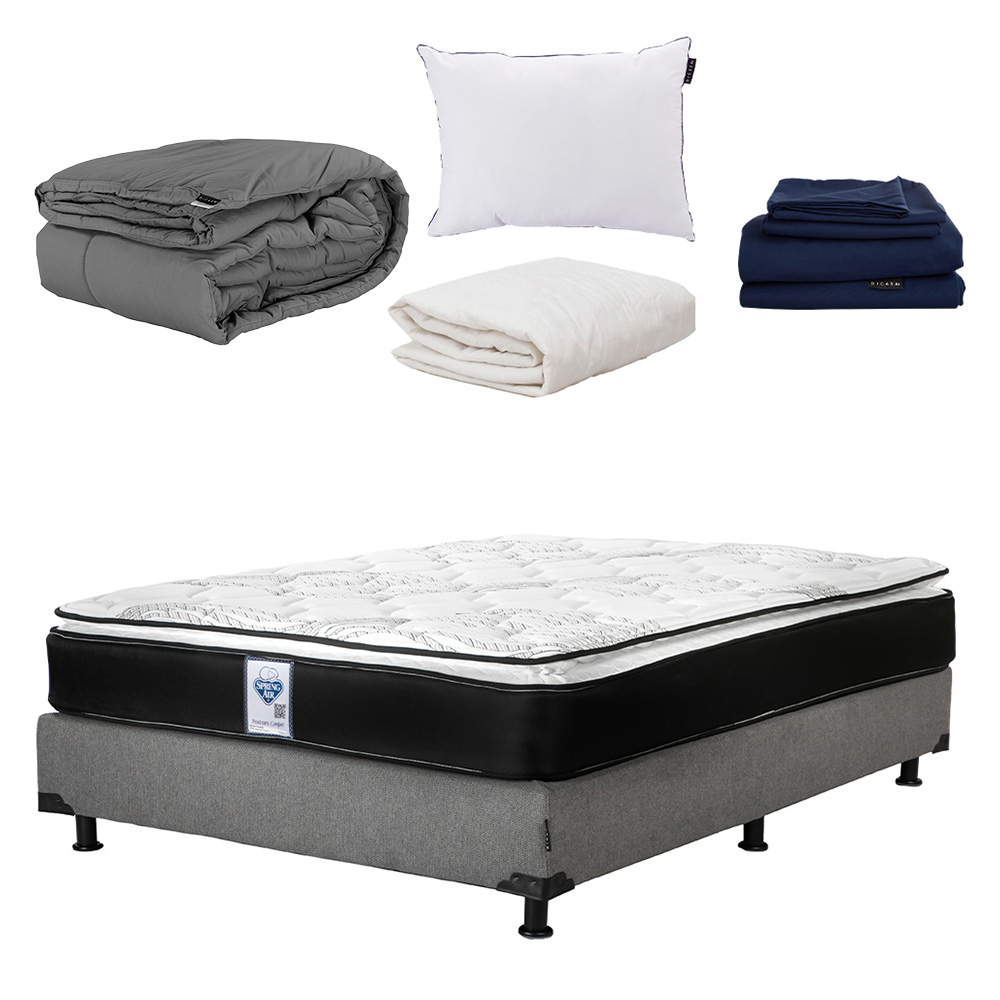 Colchón Spring Air Premier Matrimonial +Box Dicasa +Almohada One+Protector De Colchón +Sábanas Softy+Edredón Homy