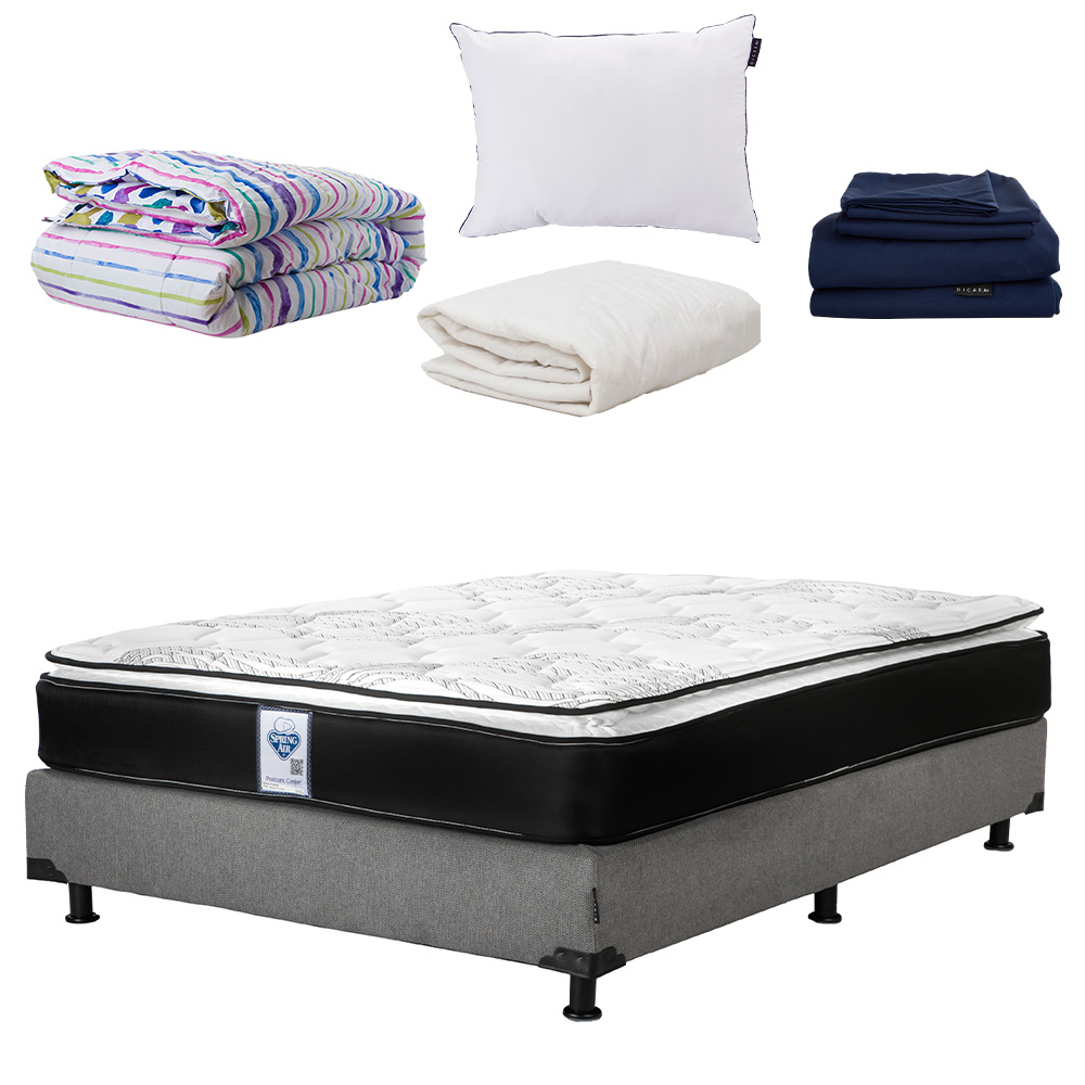 Foto 1 | Colchón Matrimonial Spring Air + Box Rivo + Almohada One + Protector y Sábanas Softy