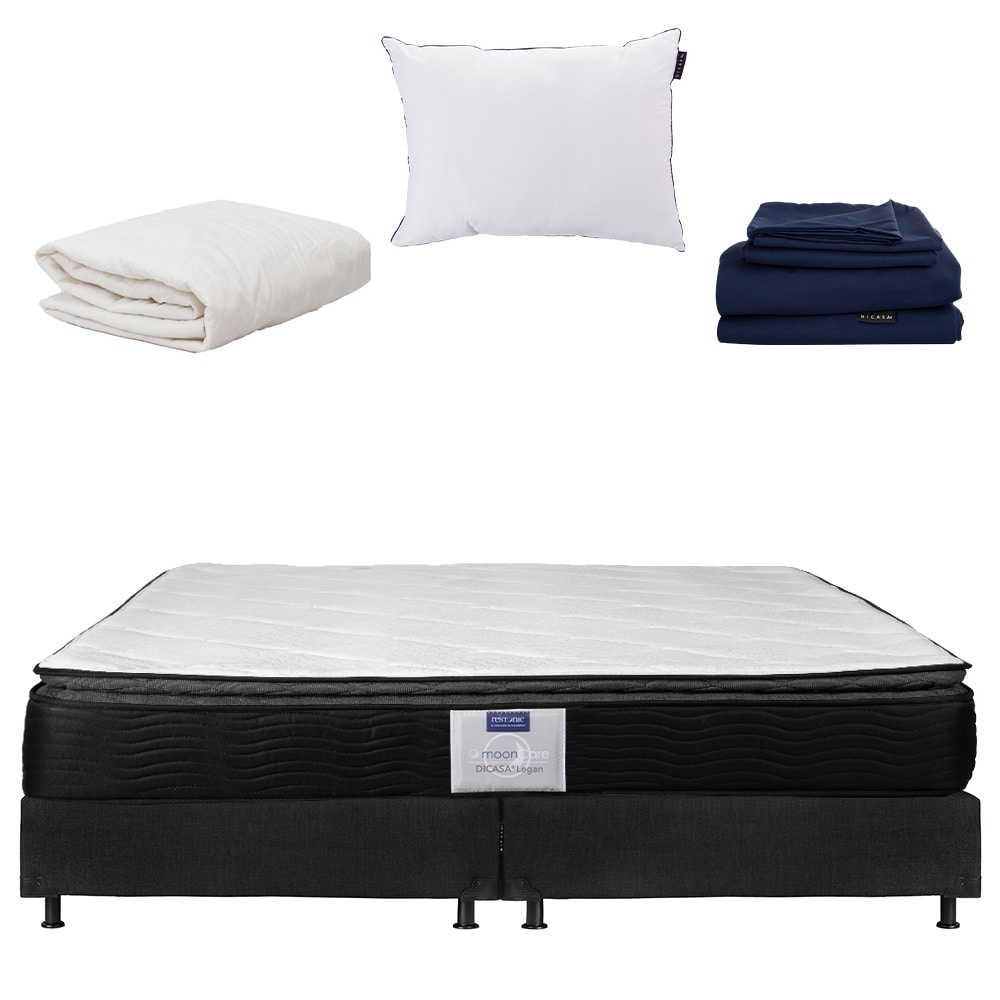 Colchón Dicasa Legan King Size + Box Belu + Almohada One + Protector+ Sabanas Softy $12,549