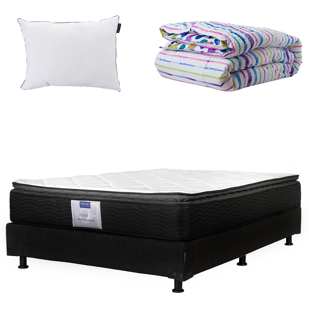Colchón Queen Size Dicasa Legan + Box Belu + Almohada One + Edredón Verona