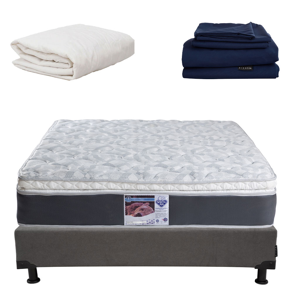 Colchón Individual Spring Air + Box Bless + Protector y Sábanas Softy