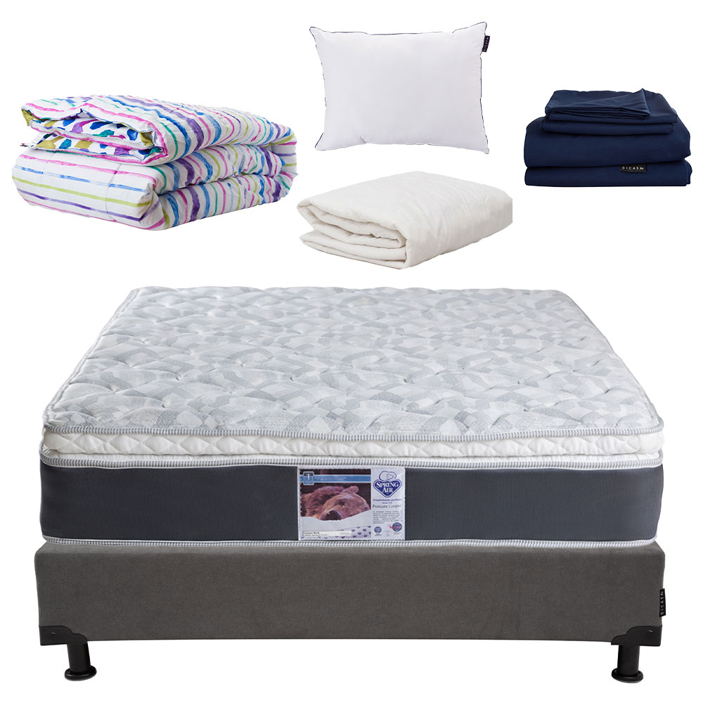Foto 2 pulgar | Colchón Queen Size Spring Air + Box Bless + Almohada One + Protector y Sábanas Softy