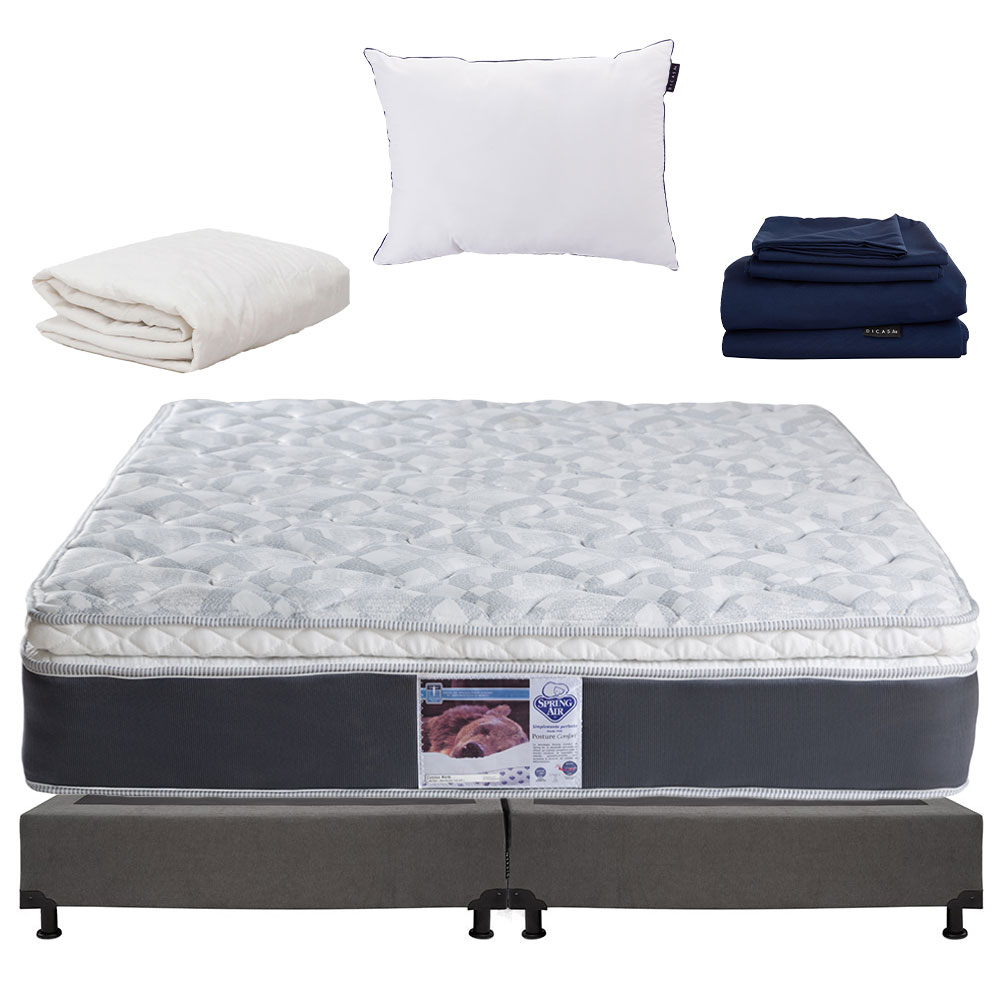 Colchón King Size Spring Air + Box Bless + Almohada One y Sábanas Softy