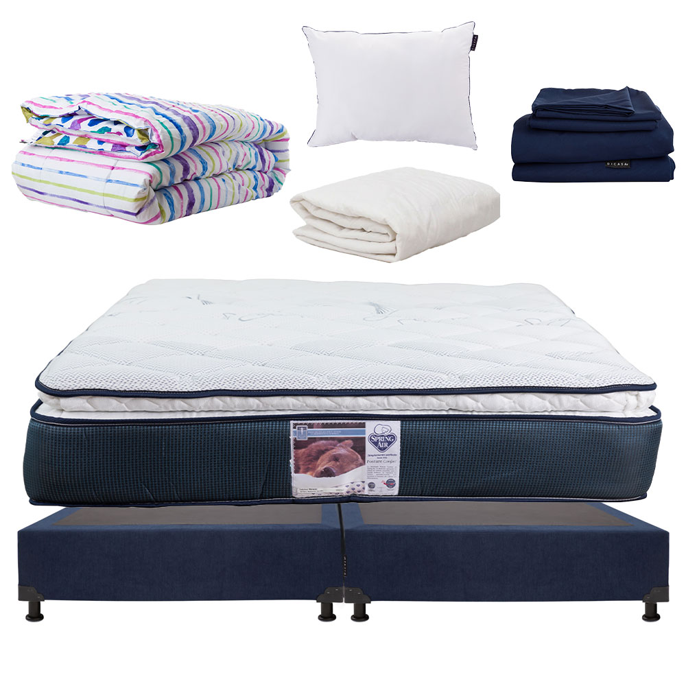 Foto 1 | Colchón  Spring Air Mónaco King Size + Box Bless + Almohada One + Protector + Sabanas Softy + Edredón Verona