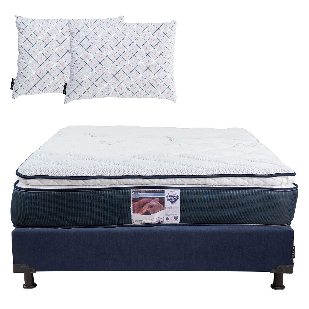 Colchon Spring Air Monaco Bless color Azul Queen Size más Box Bless más 2 Almohadas 2pack