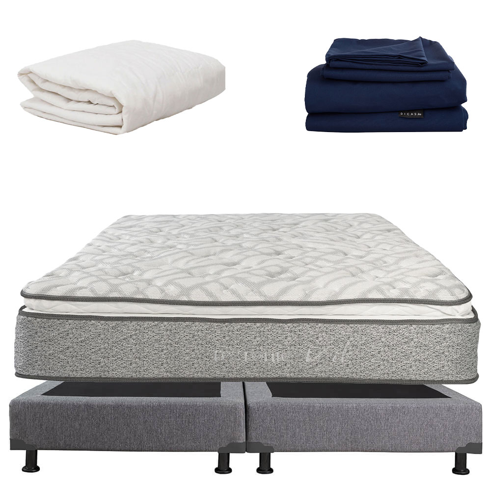 Colchón Restonic Vail King Size + Box Plomo + Protector de Colchón + Sábanas Softy $12,749