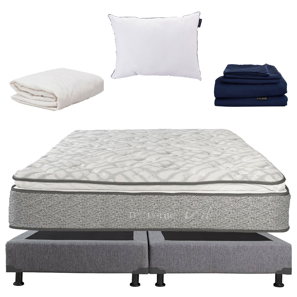 Colchón Restonic Vail King Size + Box Plomo + Almohada One + Protector De Colchón + Sábanas Softy $12,949